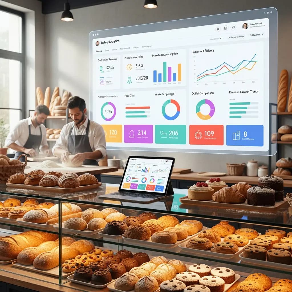 Zilicius bakery management software dashboard showing key performance indicators and analytics