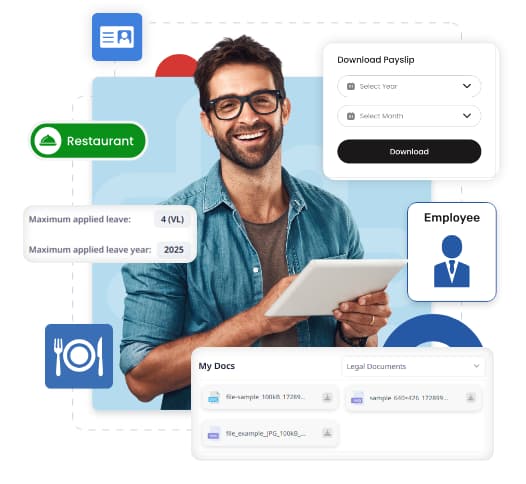 Employee management system providing real-time visibility into staff attendance, shift assignments, payroll processing, leave requests, and workforce productivity analytics.