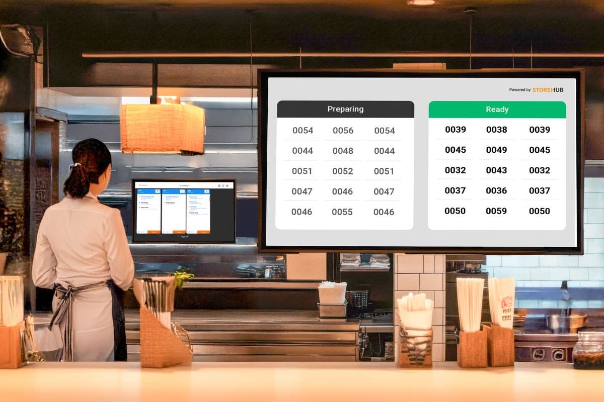 Digital Order Status Display System for restaurants providing live updates on customer orders, preparation stages, estimated completion times, and ready-for-pickup notifications through an easy-to-read display screen.