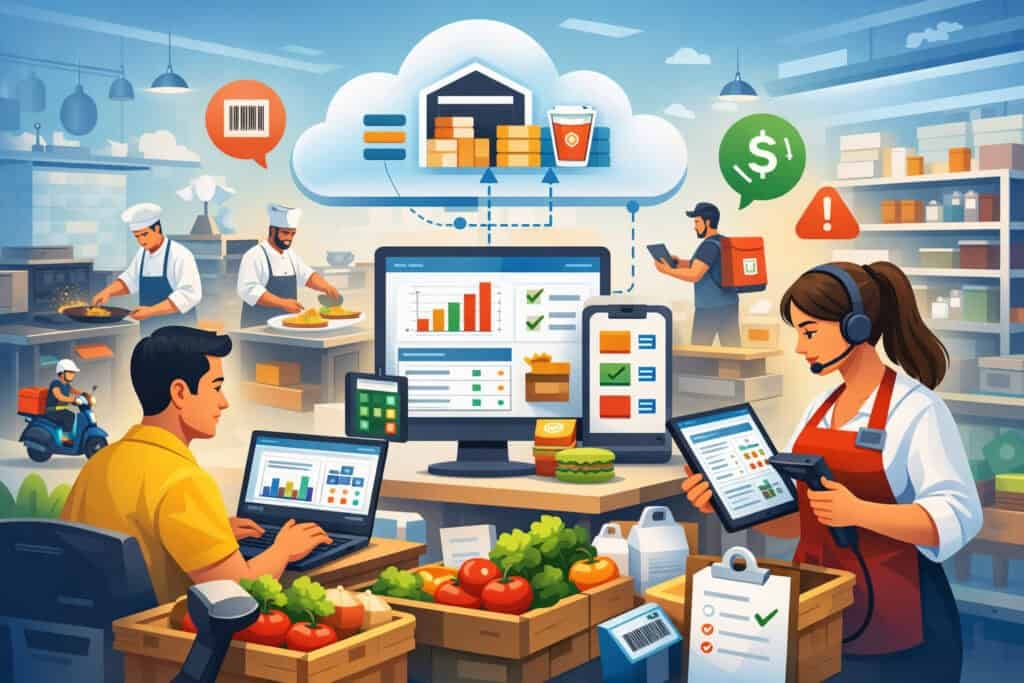Cloud kitchen POS billing software by Zilicius enabling fast order processing, digital invoicing, GST billing, multiple payment options, and seamless integration with food delivery platforms for efficient restaurant operations.