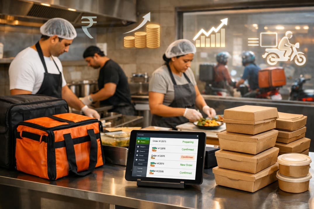 Centralized cloud kitchen management platform allowing restaurant owners to manage multiple virtual brands, outlets, online orders, menus, staff, and performance reports from a single dashboard using Zilicius software.