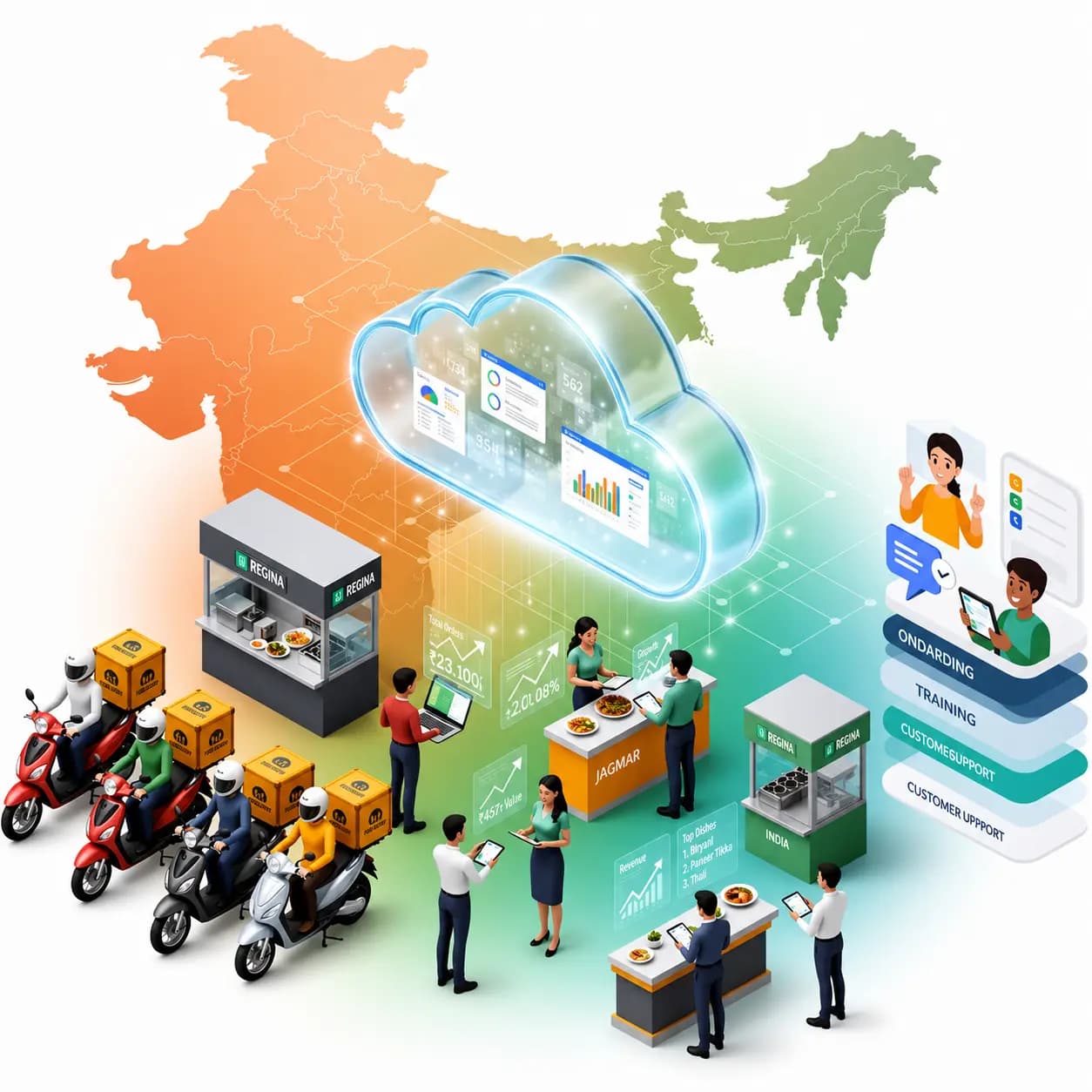 Cloud Kitchen Management Software integrated with Swiggy, Zomato, and other online food delivery platforms, automatically synchronizing orders, menus, inventory, and billing to streamline restaurant operations.