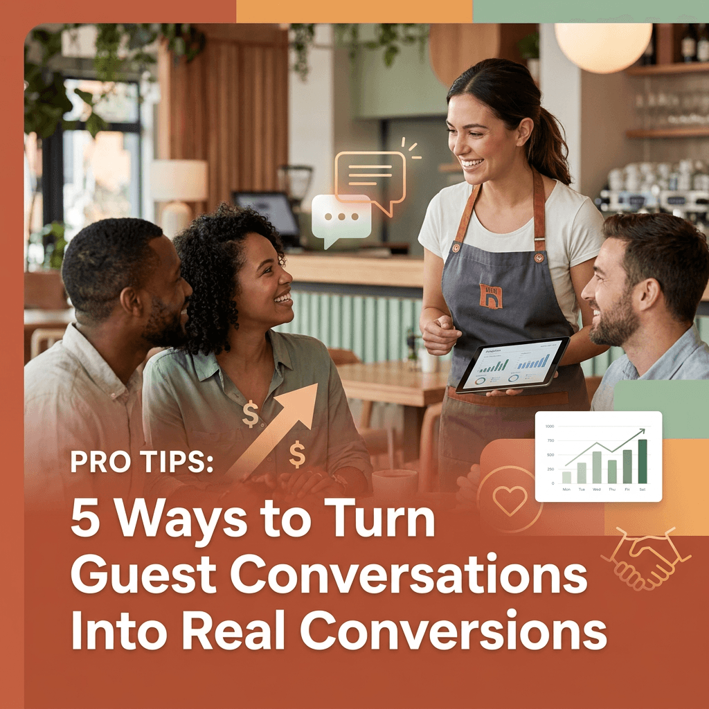 Restaurant staff engaging with guests and building customer relationships to increase conversions and sales in a modern restaurant environment.